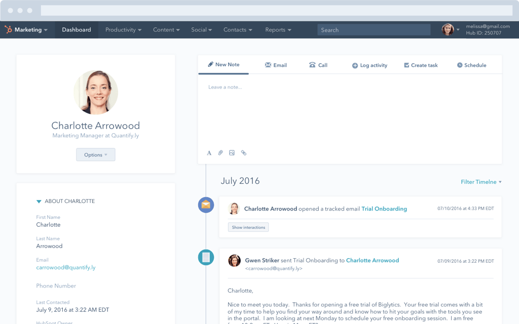 Contact management HubSpot Contact management Dashboard Layout