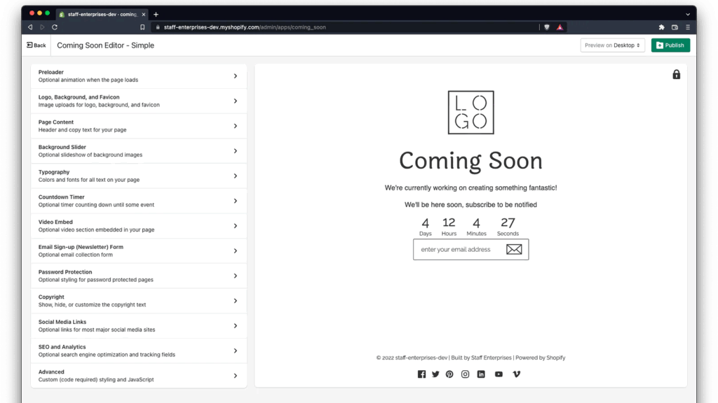 Example Coming Soon theme 2