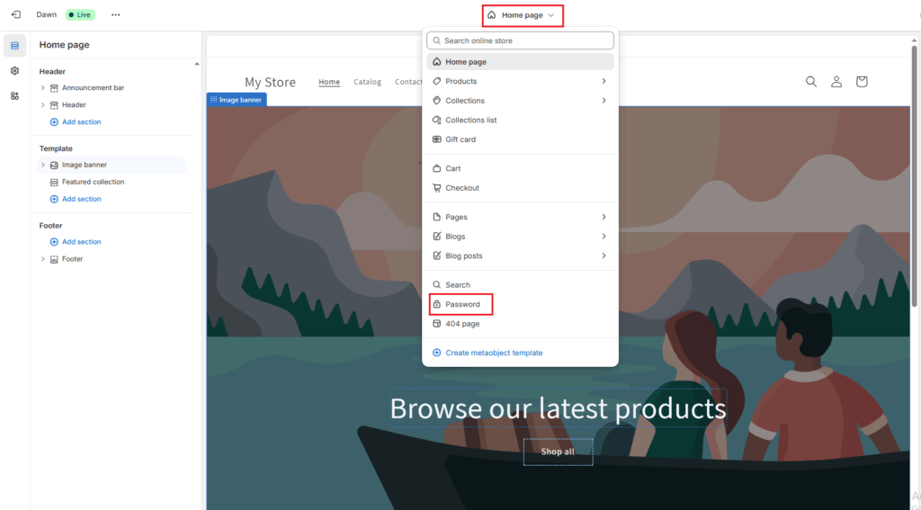 Homepage to Password
