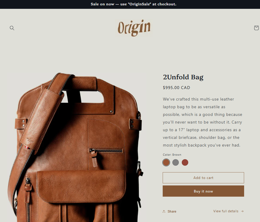 Origin theme layout highlighting featured products Origin theme layout highlighting featured products