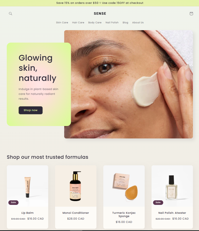 Sense best Shopify free theme for beauty and lifestyle brands Sense best Shopify free theme for beauty and lifestyle brands