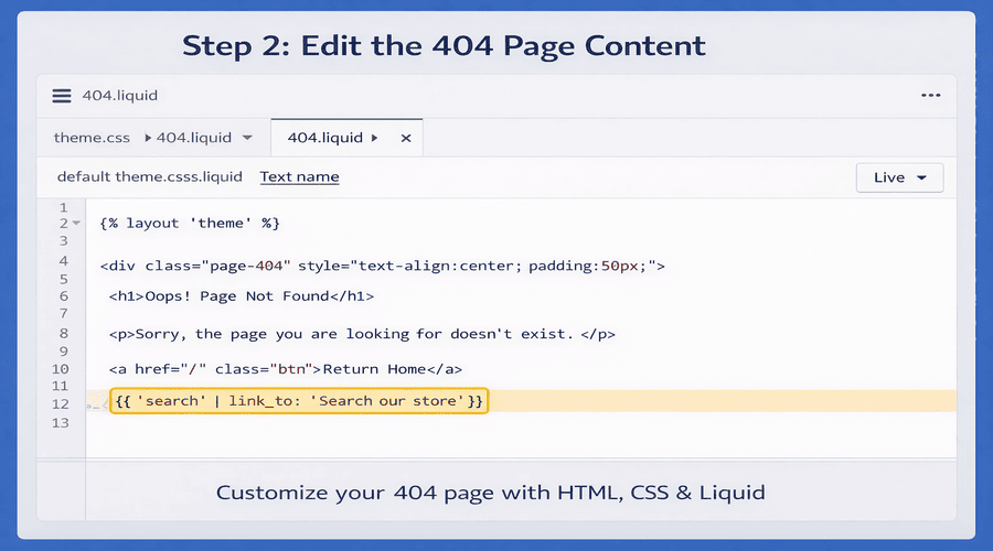 Edit the 404 Page content Edit the 404 Page content