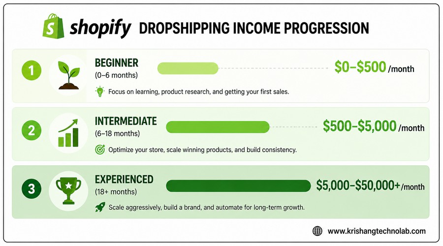 Shopify Dropshipping income by experience level